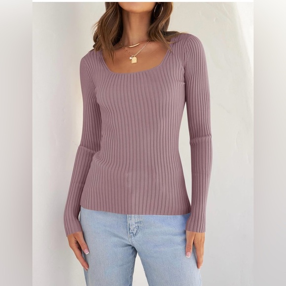 ZESICA Women's Casual Long Sleeve Square Neck Slim Fitted Ribbed Knit Sweater - Picture 3 of 9